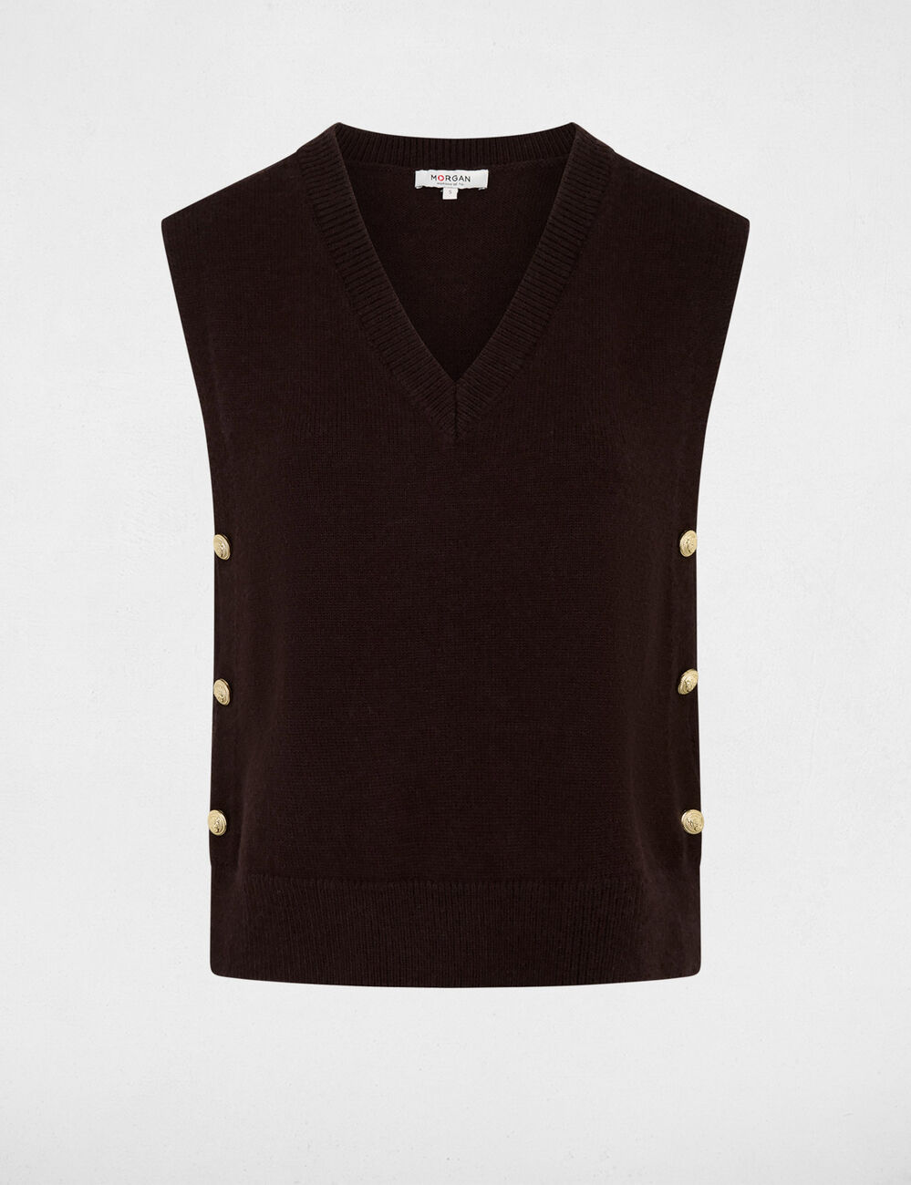 &Auml;rmelloser V-Ausschnitt-Pullover dunkelbraun damen