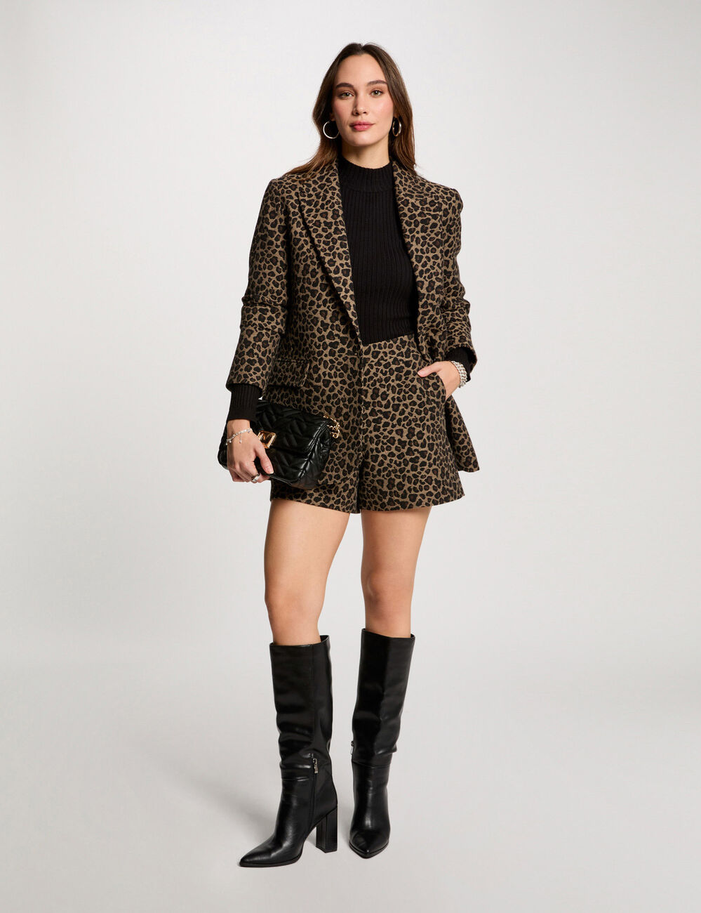 Short droit imprimé léopard multicolore femme
