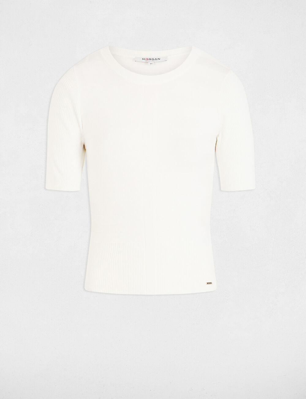Pull col rond manches courtes ivoire femme