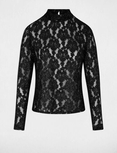T-shirt dentelle ajour&eacute; noir femme
