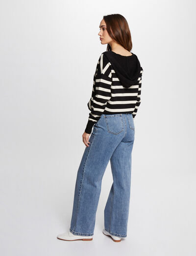 Pullover mit V-Kragen und Kapuze schwarz damen