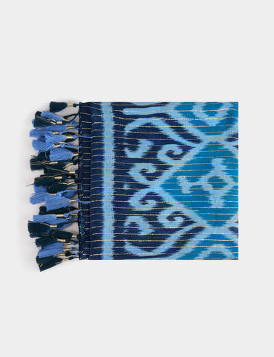 Schal mit Muster und Pompons blau damen