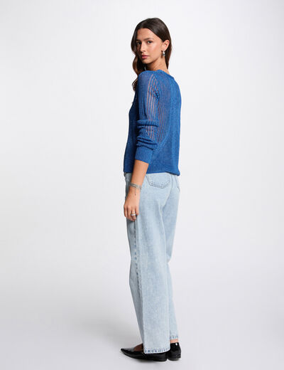 Gilet manches longues ajouré bleu electrique femme