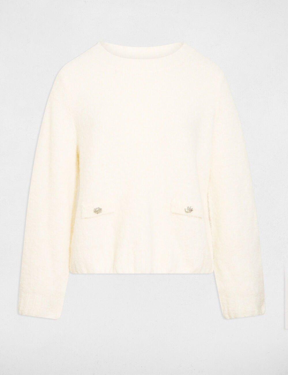 Pull &eacute;pais col rond ivoire femme