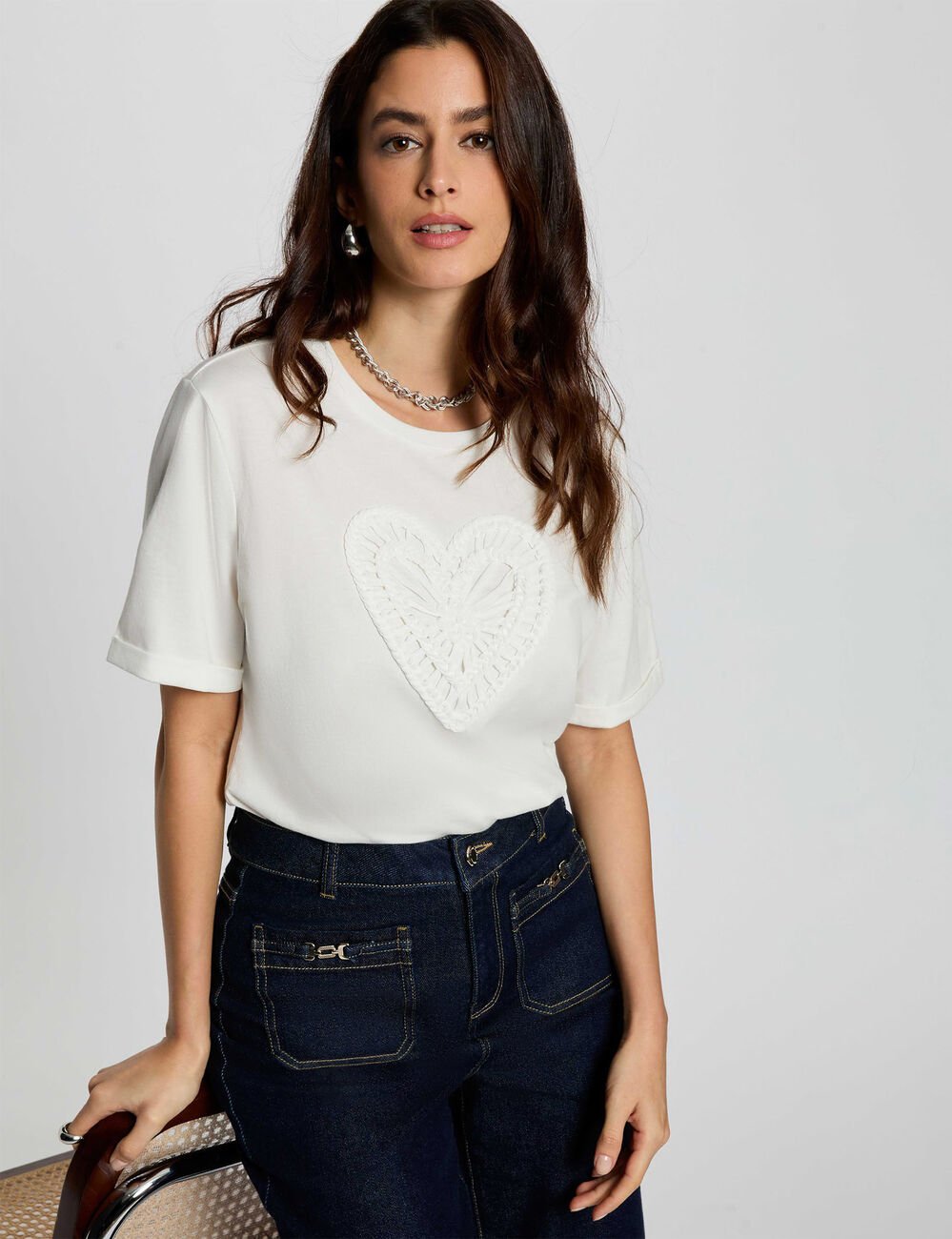 T-shirt droit manches courtes blanc femme