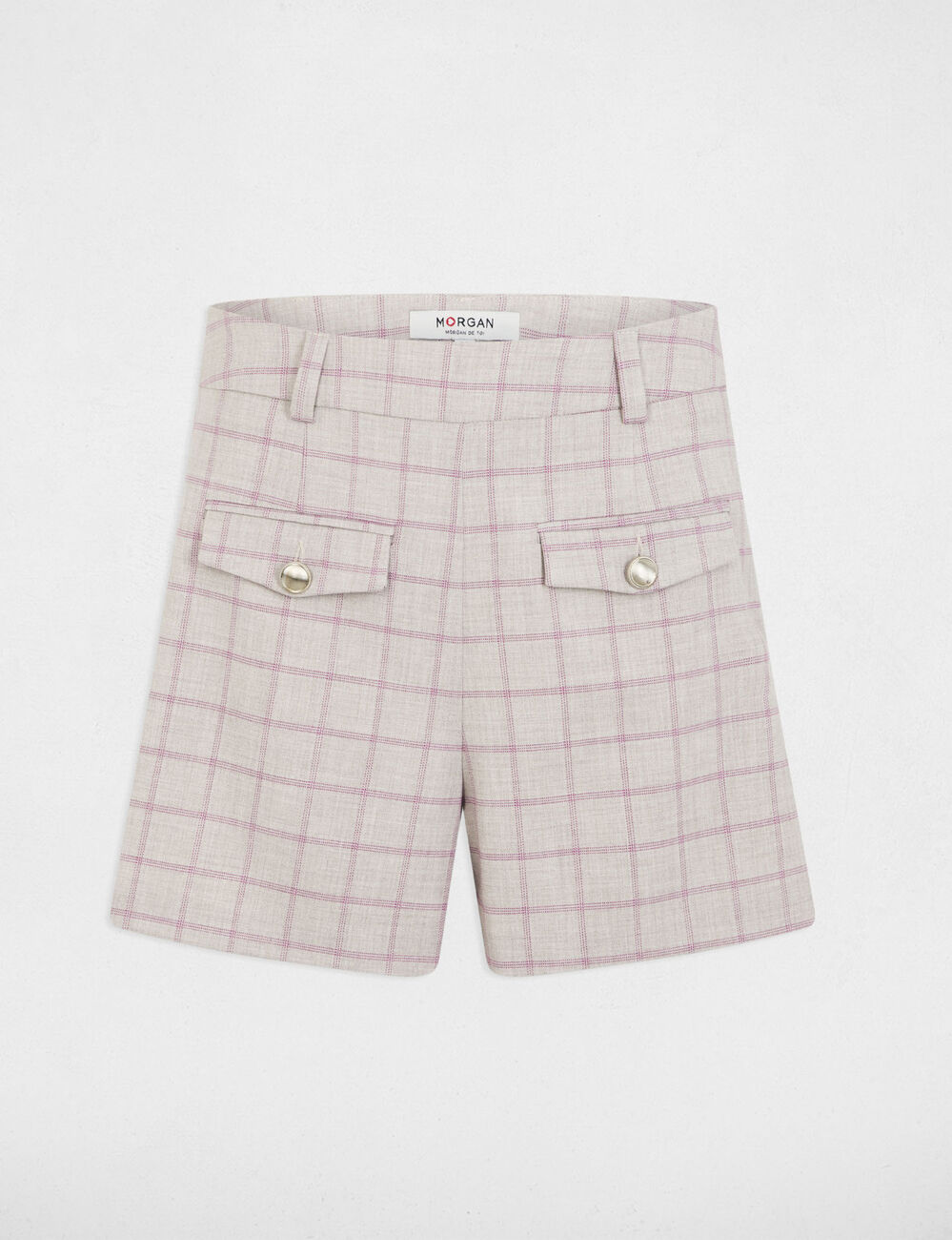Short taille haute à carreaux multicolore femme