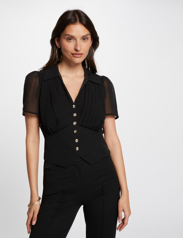 top manches courtes a plis noir femme Top manches courtes à plis noir femme
