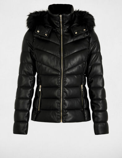 doudoune simili cuir capuche noir femme Doudoune simili cuir capuche noir femme