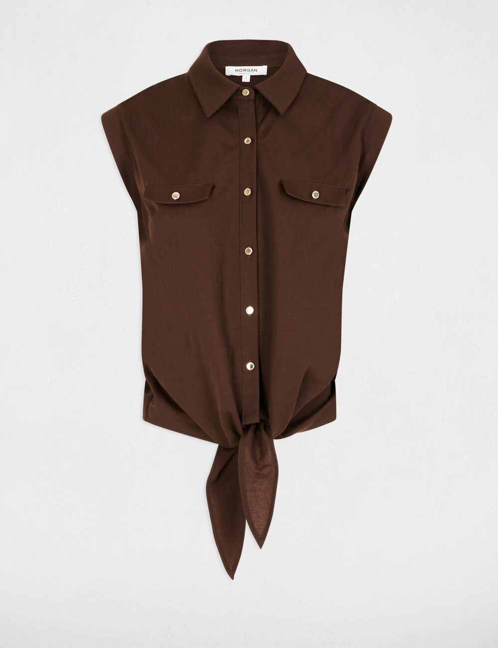 Chemise nou&eacute;e sans manches marron fonc&eacute; femme