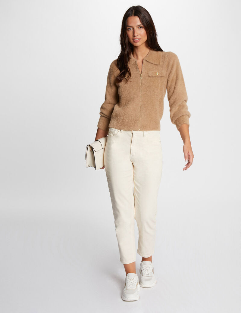 gilet manches longues col a revers camel femme Gilet manches longues col à revers camel femme