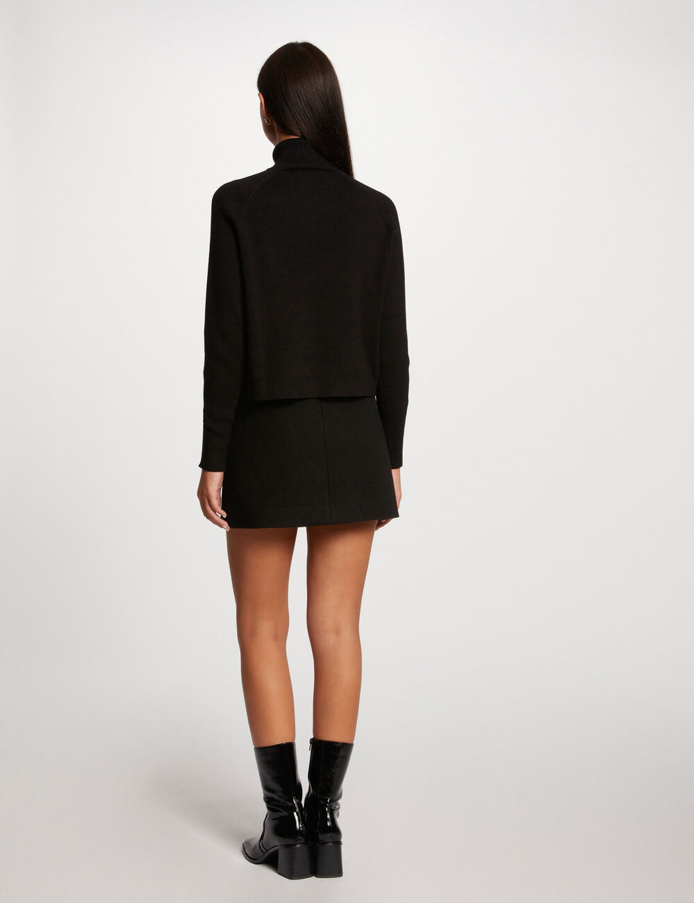 Pull manches longues effet croisé noir femme