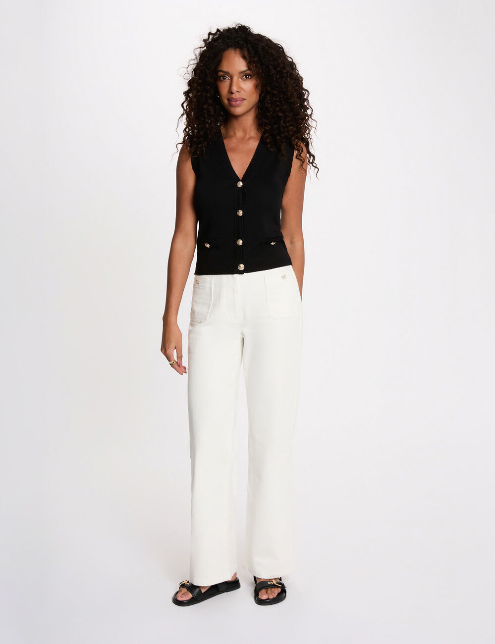 Gilet sans manches col V noir femme