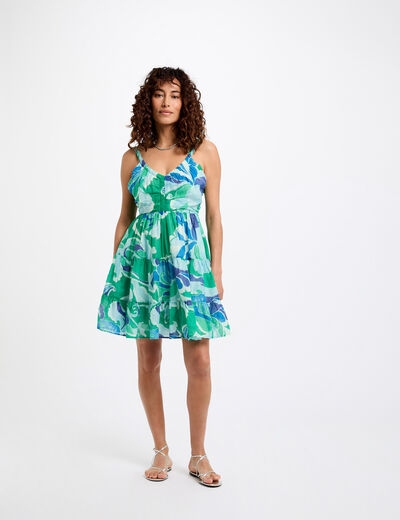 Robe courte trapèze imprimée multicolore femme