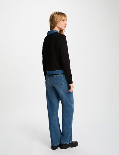 Gilet col &agrave; revers ray&eacute; noir femme