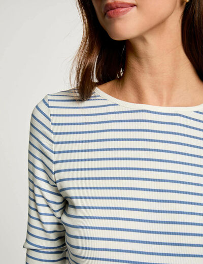 Gestreiftes Langarm-T-Shirt weiss damen