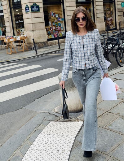 Weit geschnittene hochgeschnittene Hose snow gray denim damen