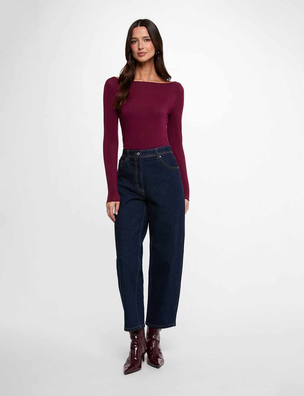 Langarm-T-Shirt pflaume damen