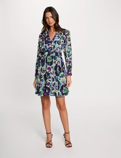 Kurzes, ausgestelltes, bedrucktes Kleid mehrfarbig damen