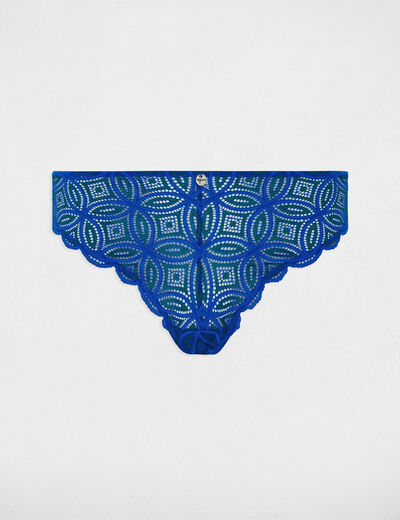 Tanga en dentelle bleu femme