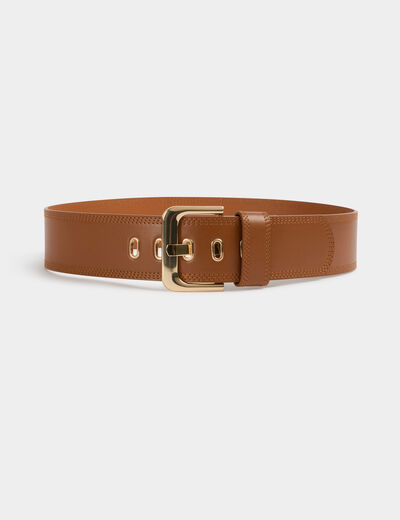 Ceinture large similicuir camel femme
