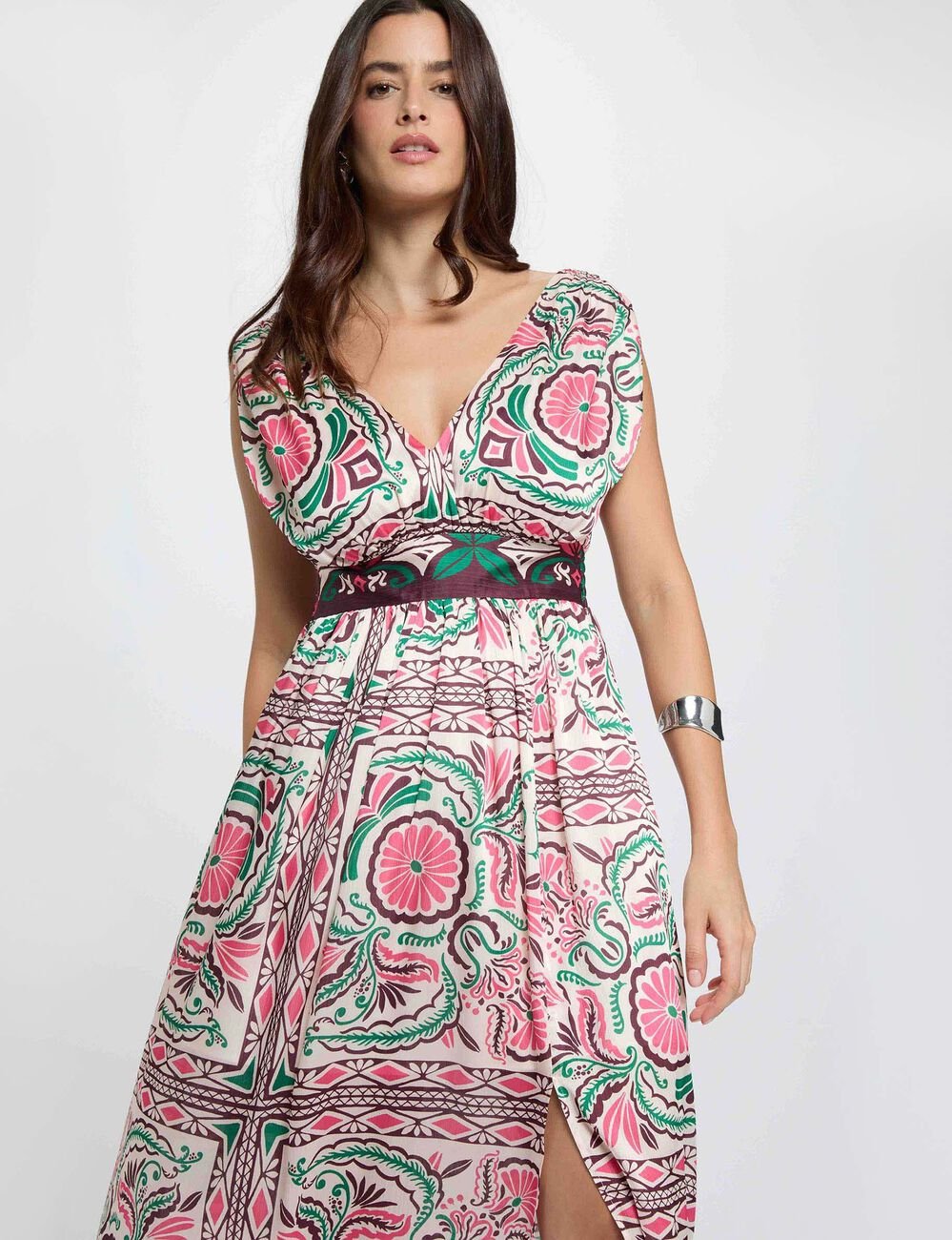 Langes, figurbetontes Kleid mehrfarbig damen