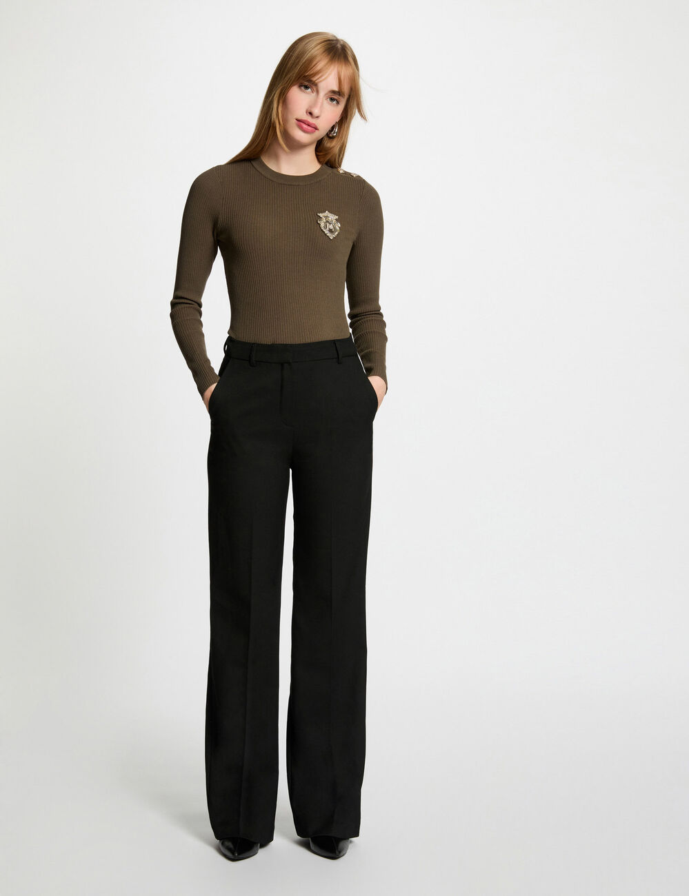 Pullover mit Rundhalsausschnitt khakigrün damen