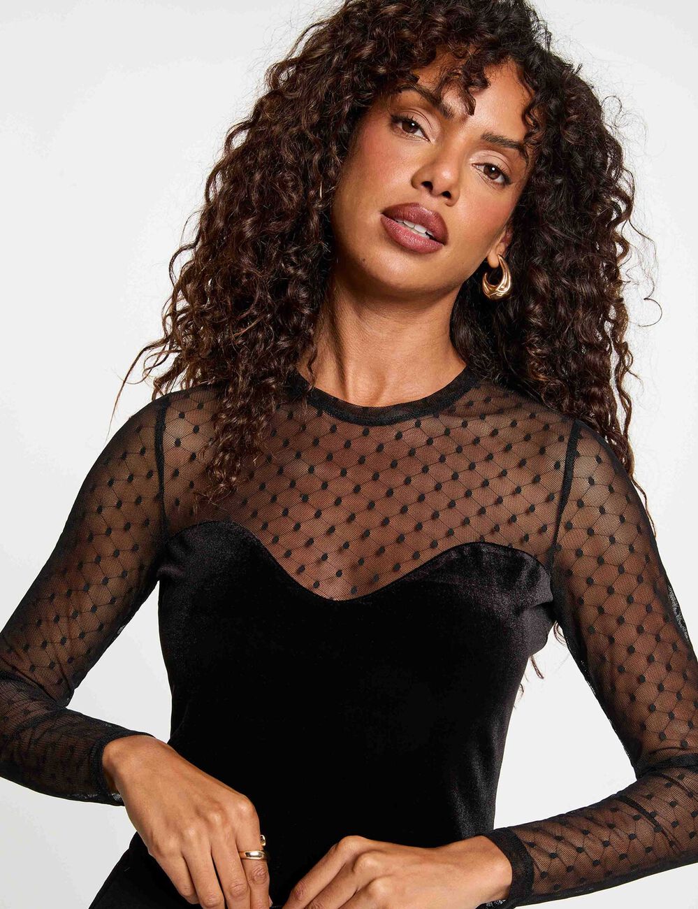 T-shirt velours avec transparence noir femme