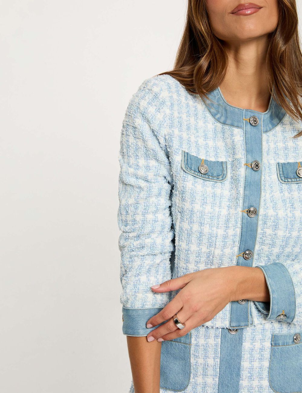 Taillierte Jacke mit Rundhalsausschnitt himmelblau damen