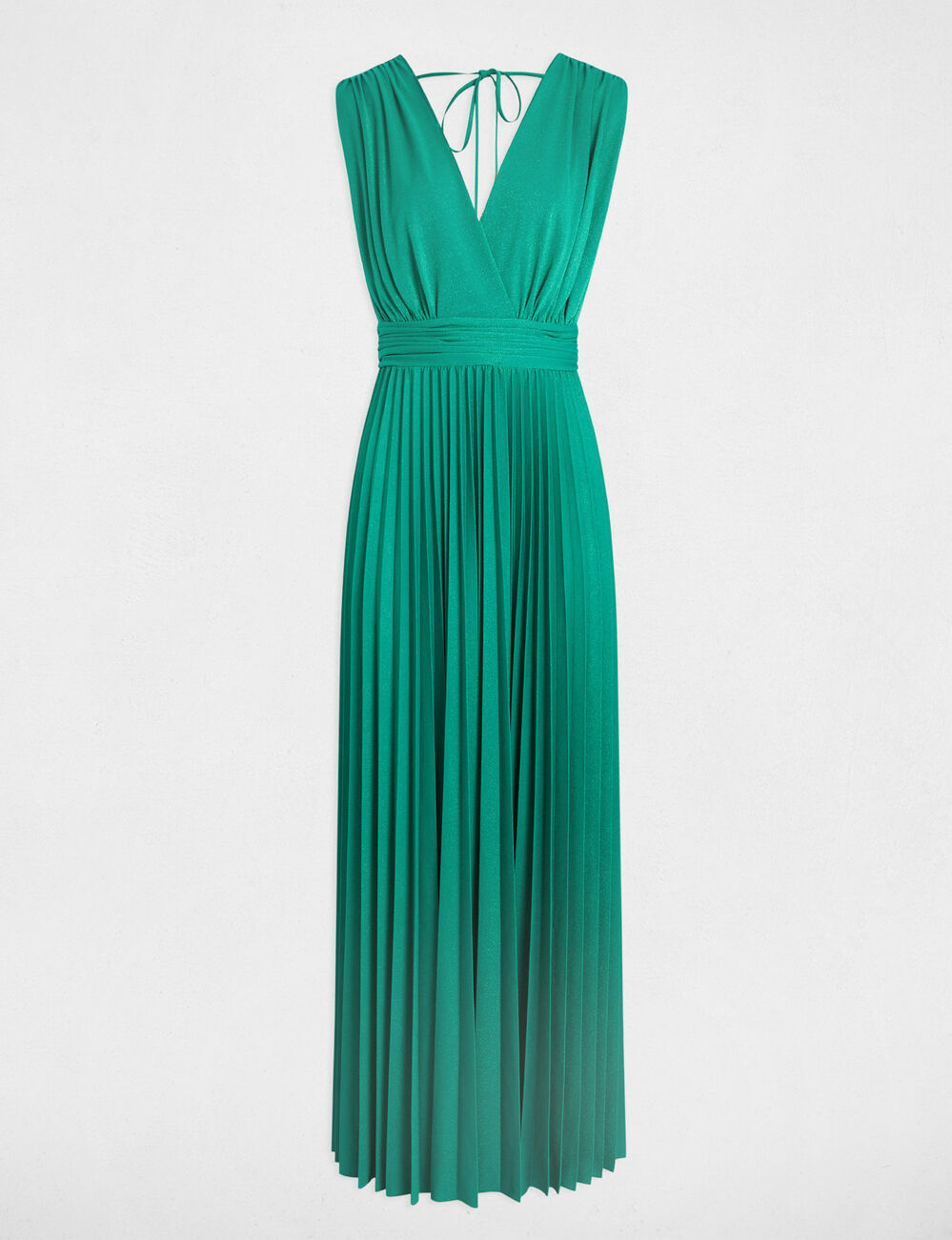 Robe longue droite plissée vert émeraude femme