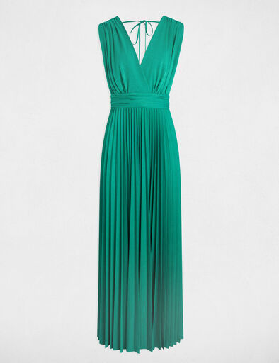 Robe longue droite plissée vert émeraude femme