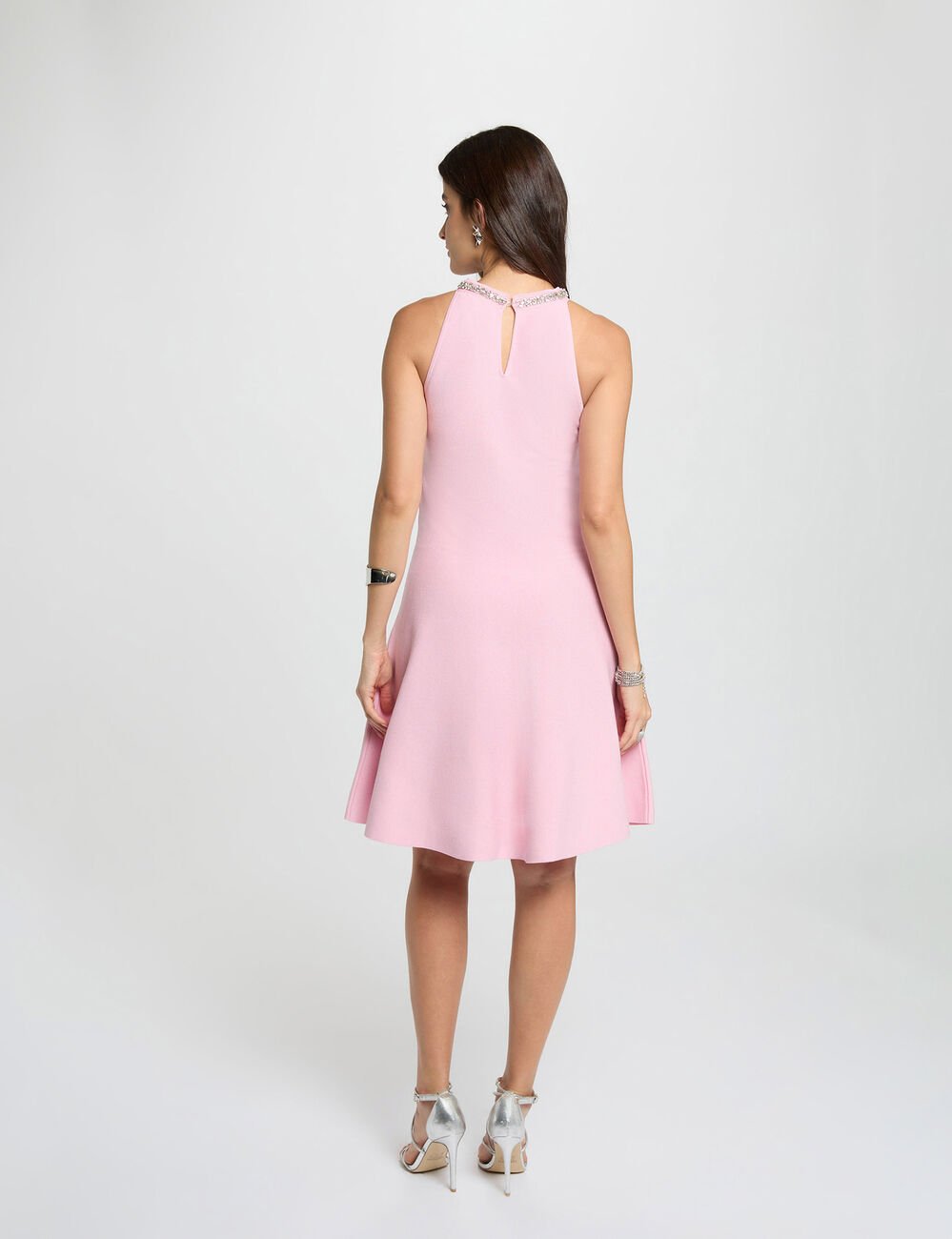 Robe tricot trap&egrave;ze rose clair femme