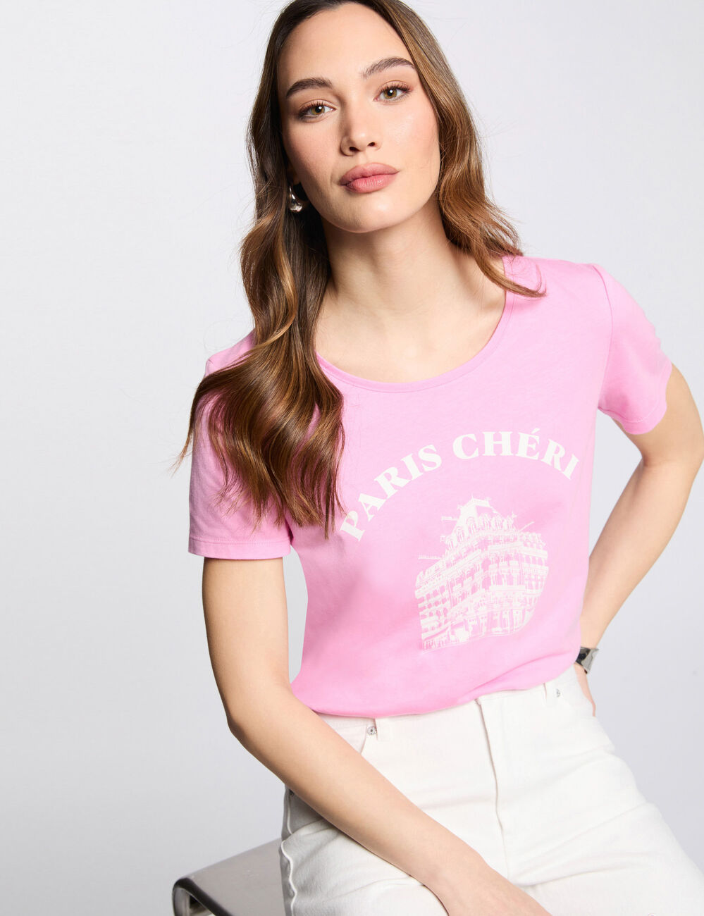 T-shirt à inscription rose femme