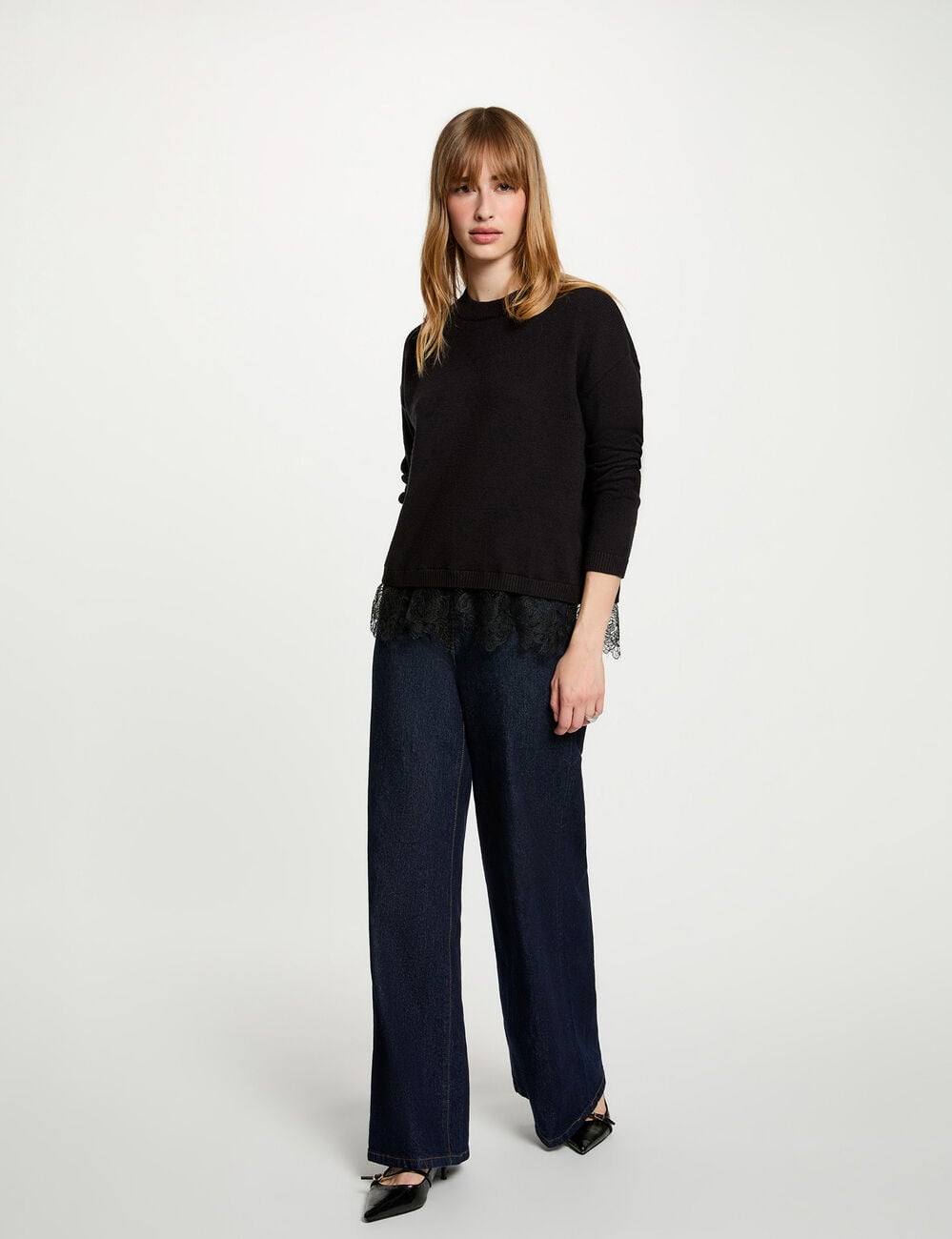 Pull col rond noir femme