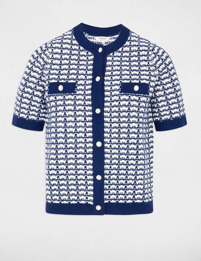 Gilet manches courtes imprim&eacute; bleu marine femme