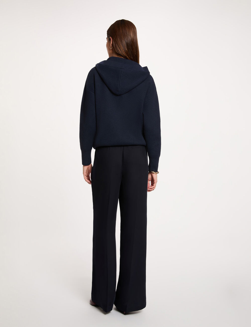 Pantalon slim taille haute bleu marine femme