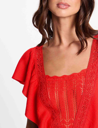 Kurzarm-Pullover mit Spitze orange damen