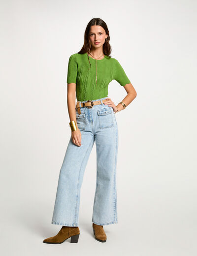 Jeans large taille haute denim bleach femme