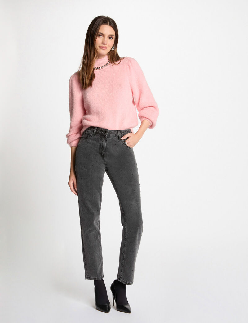 pull col montant rose femme Pull col montant rose femme