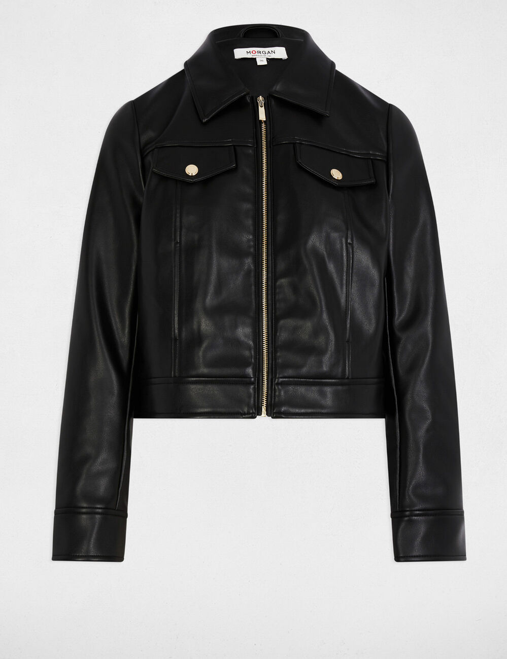 Blouson court simili cuir noir femme