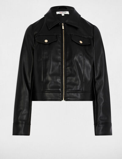 Blouson court simili cuir noir femme