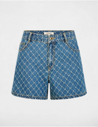Short taille haute en jean denim stone femme