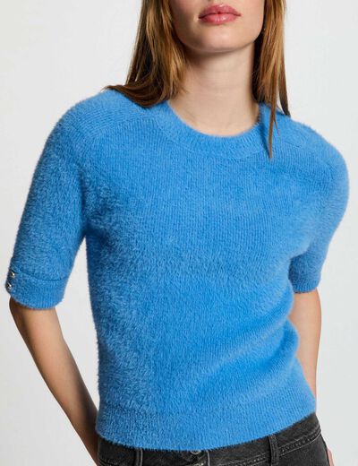 Kurzarm-Pullover blau damen