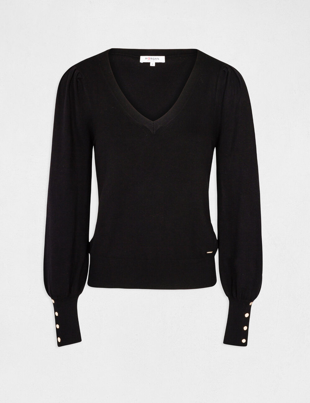 Pull manches longues avec col en V noir femme