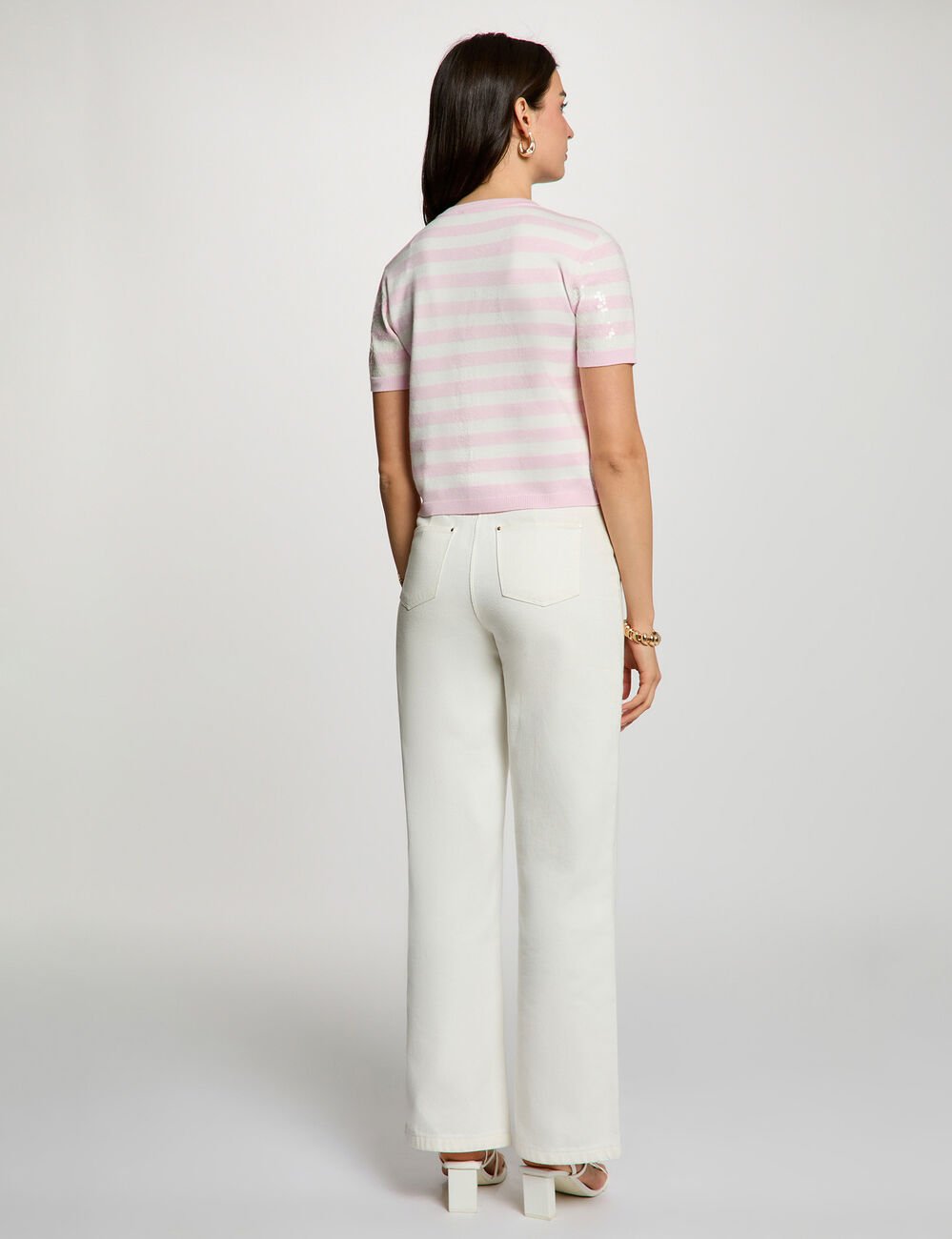 Gilet ray&eacute; sequins rose femme