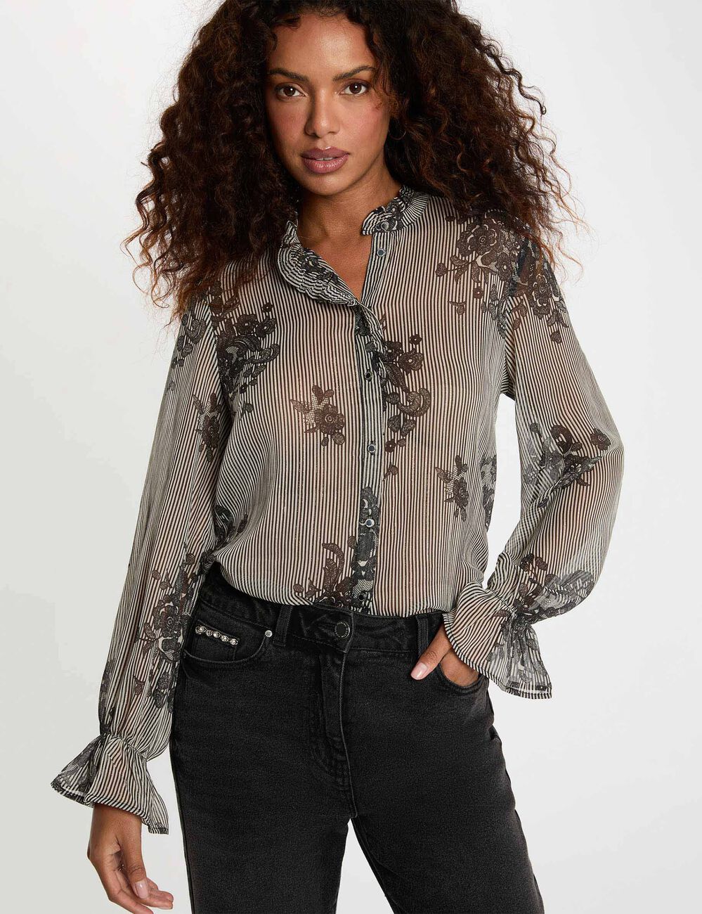 Bedrucktes Hemd mit Stehkragen mehrfarbig damen