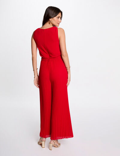 Combinaison ample à jambes plissées rouge femme