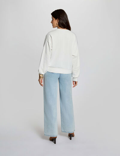 Bestickter Strickpullover weiss damen