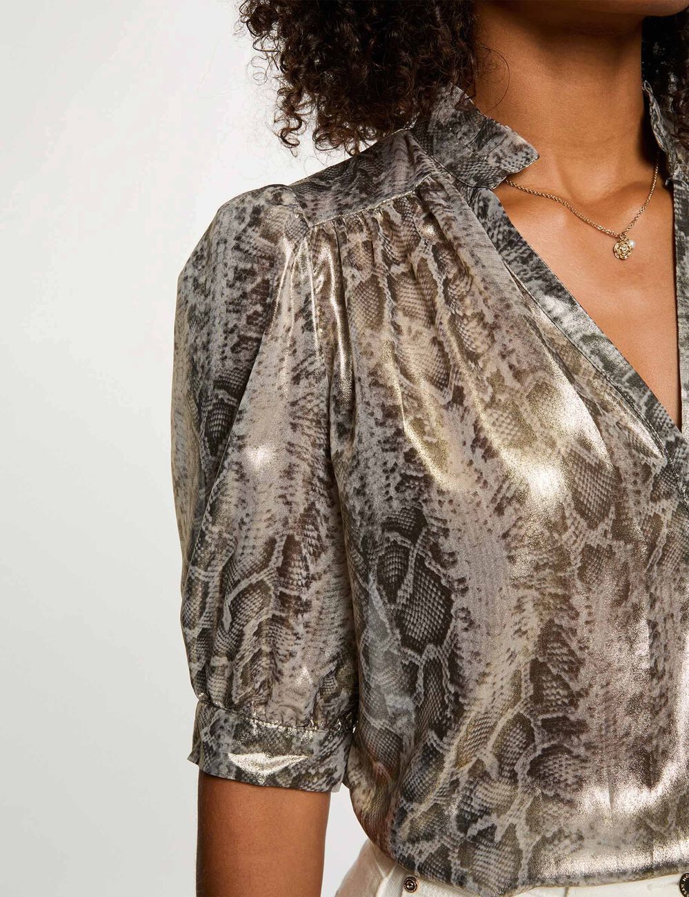 Chemise ajustée manches bouffantes multicolore femme