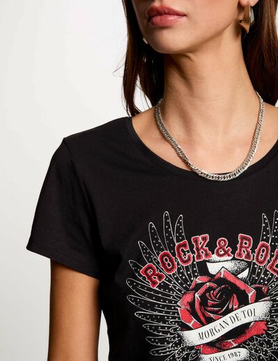 T-Shirt mit Aufschrift schwarz damen