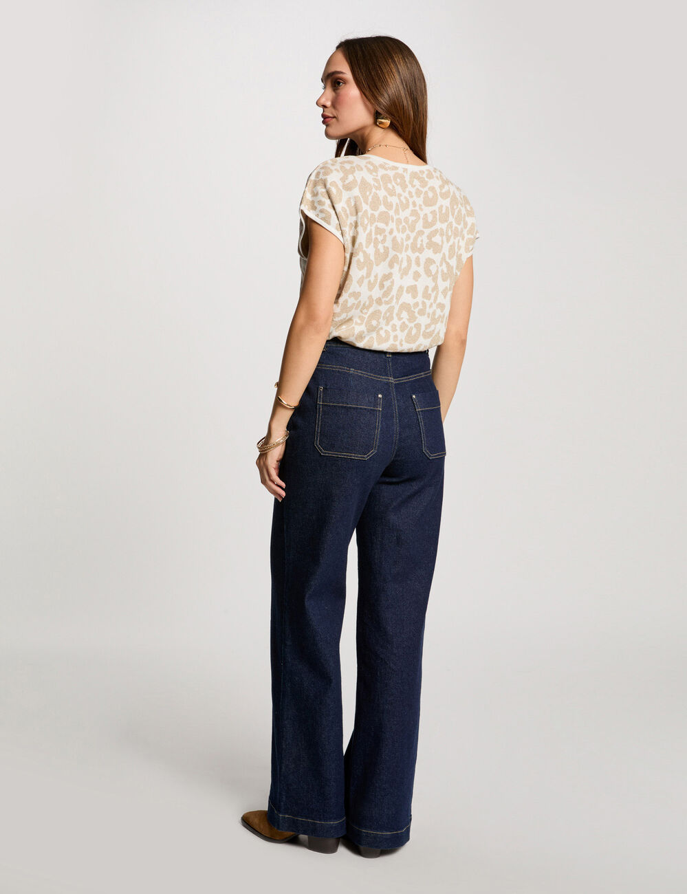 Pull manches courtes imprimé ivoire femme